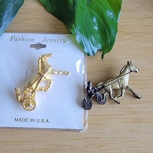 Horse And Cart Brooch Set